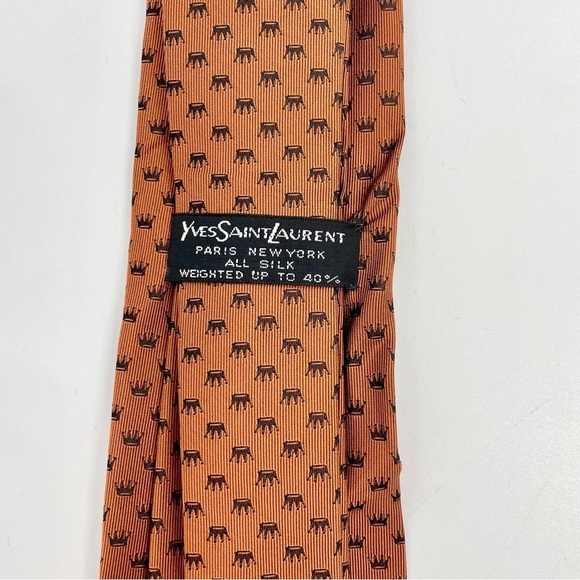 YSL Burnt Orange Crown Print Men’s Modern Silk Neck Tie Zachary’s Atlanta - Picture 3 of 6